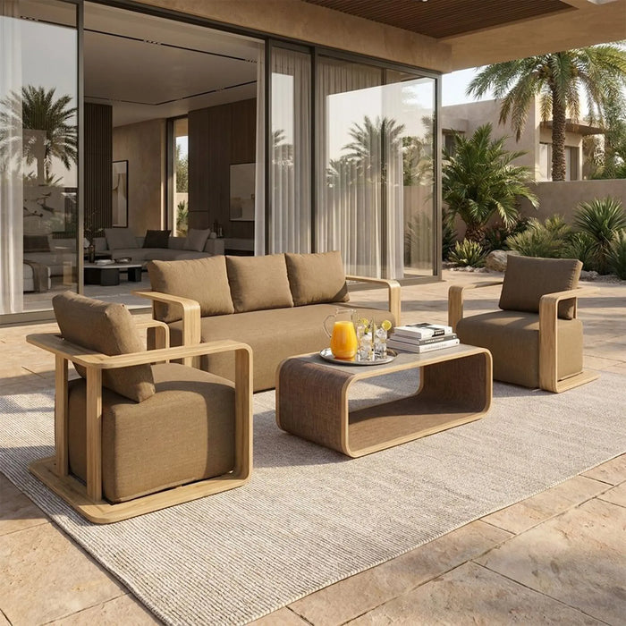 Ednara 5-Seater Outdoor Sofa Set | Aluminum Frame Garden Furniture | Modern Design Patio Sofaset | Outdoor Seating Table And Chairs For Lawn Garden-Brown