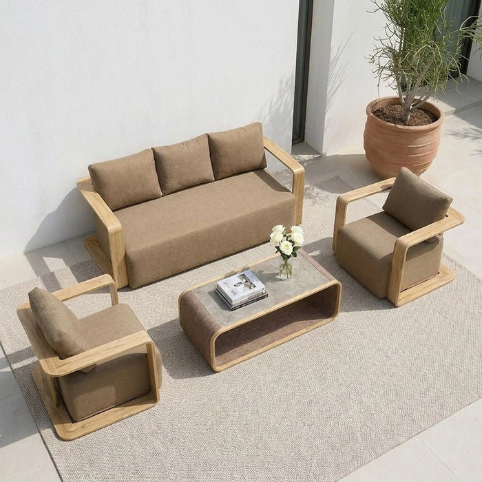 Ednara 5-Seater Outdoor Sofa Set | Aluminum Frame Garden Furniture | Modern Design Patio Sofaset | Outdoor Seating Table And Chairs For Lawn Garden-Brown