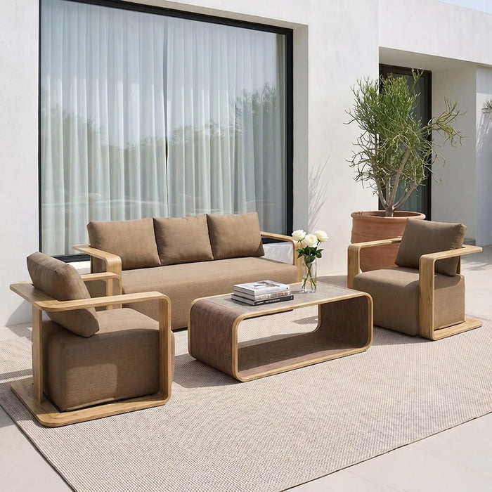 Ednara 5-Seater Outdoor Sofa Set | Aluminum Frame Garden Furniture | Modern Design Patio Sofaset | Outdoor Seating Table And Chairs For Lawn Garden-Brown