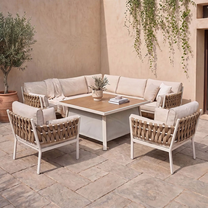 Ashley 7-Seater Outdoor Sofa Set | Aluminum Frame Garden Furniture | Modern Design Patio Sofaset | Outdoor Seating Table And Chairs For Lawn Garden-Beige