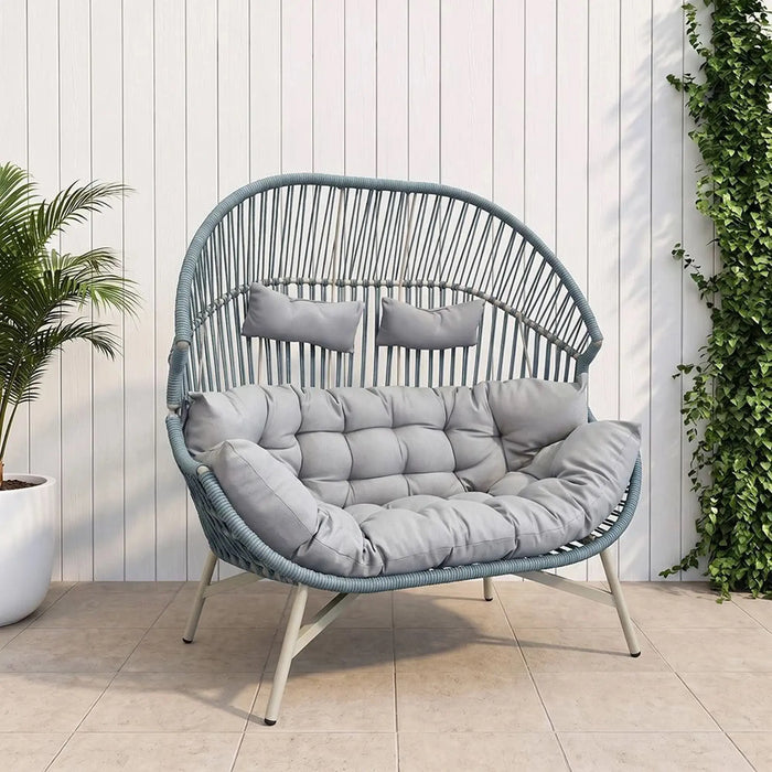 Apparel 2 Seater Accent Chair | Porch Bistro Chair | Modern Design Garden Furniture For Outdoor Seating, Terrace, Lawn, Patio, Balcony | L146xW100xH142cm -Blue