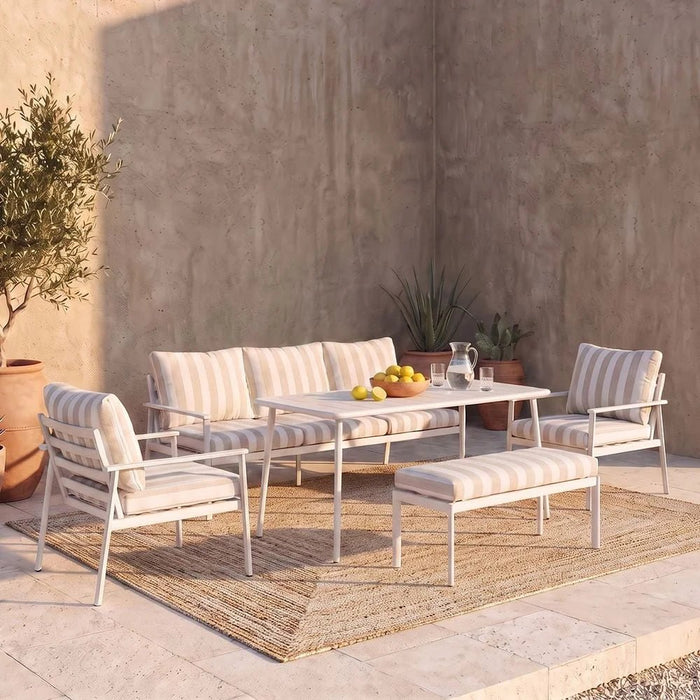 Elena 7-Seater Outdoor Sofa Set | Steel Frame Garden Furniture | Modern Design Patio Sofaset | Outdoor Seating Table And Chairs For Lawn Garden-Beige
