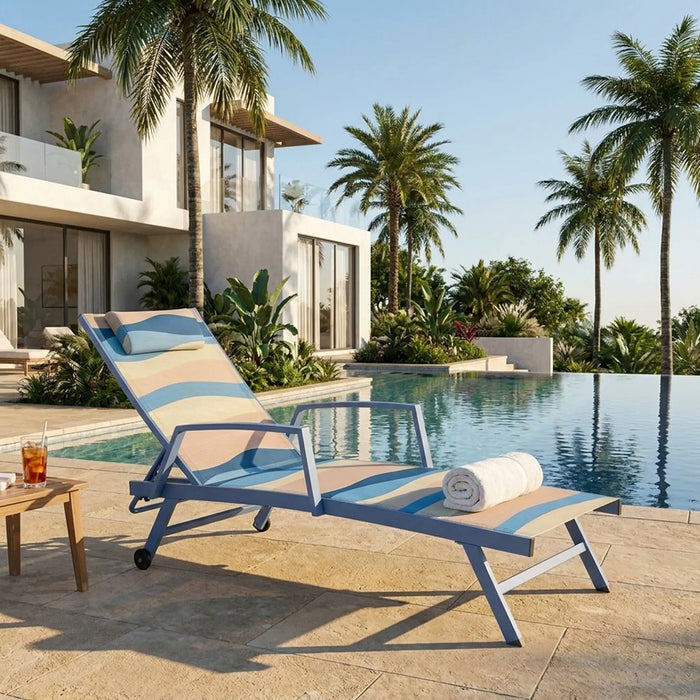 Lunara Sun Lounger | All Weather Patio Sunloungers | Single Relaxing Chair | Modern Design Outdoor Furniture For Gardens Lawns Poolsides L71xW51xH38cm - Blue