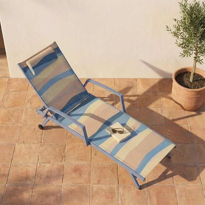 Lunara Sun Lounger | All Weather Patio Sunloungers | Single Relaxing Chair | Modern Design Outdoor Furniture For Gardens Lawns Poolsides L71xW51xH38cm - Blue