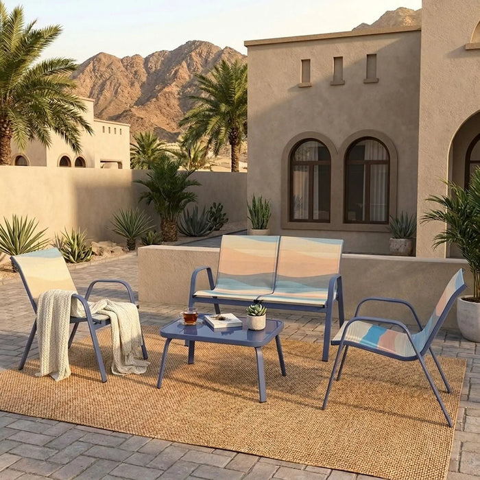 Lunara 4-Seater Outdoor Sofa Set | Steel Frame Garden Furniture | Modern Design Patio Sofaset | Outdoor Seating Table And Chairs For Lawn Garden-Blue
