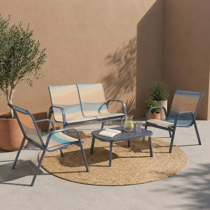Lunara 4-Seater Outdoor Sofa Set | Steel Frame Garden Furniture | Modern Design Patio Sofaset | Outdoor Seating Table And Chairs For Lawn Garden-Blue