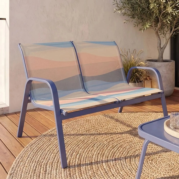 Lunara 4-Seater Outdoor Sofa Set | Steel Frame Garden Furniture | Modern Design Patio Sofaset | Outdoor Seating Table And Chairs For Lawn Garden-Blue