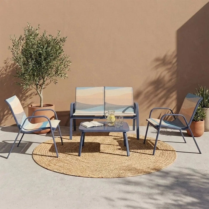 Lunara 4-Seater Outdoor Sofa Set | Steel Frame Garden Furniture | Modern Design Patio Sofaset | Outdoor Seating Table And Chairs For Lawn Garden-Blue