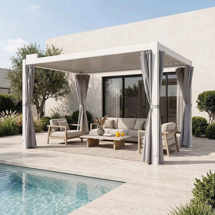 Vivanta Automatic Pergola with Solar - Heat Transfer 3x4 M | Aluminium Frame Gazebo | Without Seating  | Weather Resistant Garden Canopy | Modern Design Outdoor Furniture -White