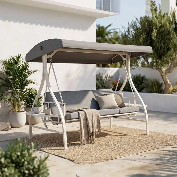 Garnet 3-Seater Swing Chair | Three Seater Hammock Chair | Modern Design Hanging Chair | Swing Chair For Indoor Outdoor Garden Patio L225xW117xH172cm - Grey