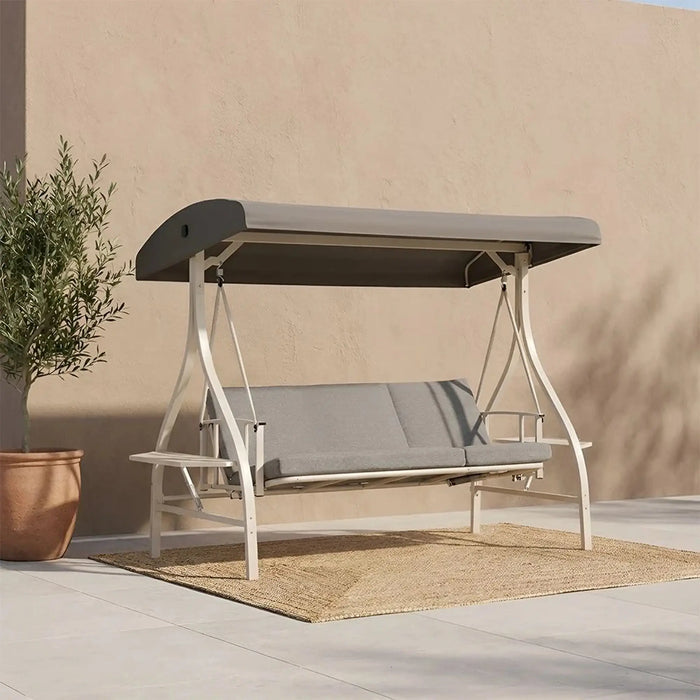 Garnet 3-Seater Swing Chair | Three Seater Hammock Chair | Modern Design Hanging Chair | Swing Chair For Indoor Outdoor Garden Patio L225xW117xH172cm - Grey