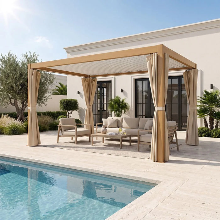 Vivanta Automatic Pergola with Solar - Heat Transfer 3x4 M | Aluminium Frame Gazebo | Without Seating  | Weather Resistant Garden Canopy | Modern Design Outdoor Furniture -Wooden