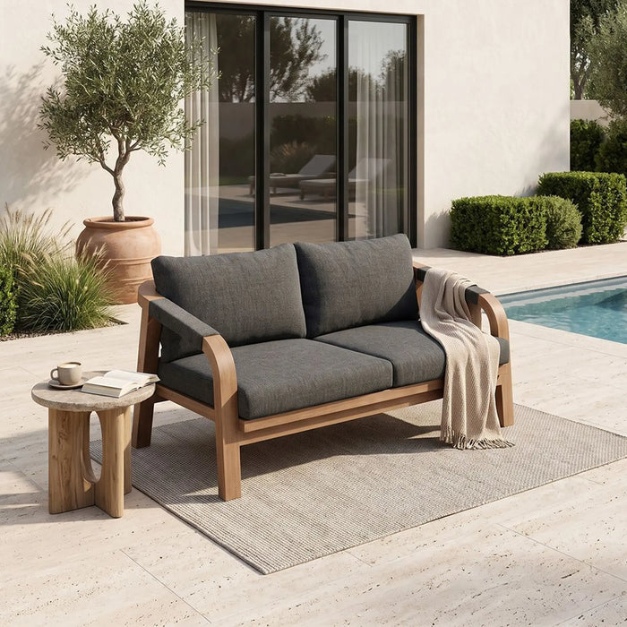 Winchester 2-Seater Outdoor Sofa | Aluminum Frame Garden Furniture | Modern Design Patio Sofas | Outdoor Seating For Lawn Garden-Teak Color