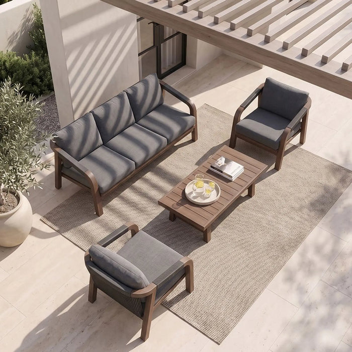 Winchester 5-Seater Outdoor Sofa Set | Aluminum Frame Garden Furniture | Modern Design Patio Sofaset | Outdoor Seating Table And Chairs For Lawn Garden-Teak Color