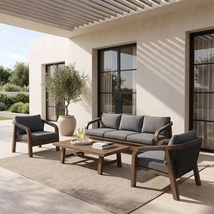 Winchester 5-Seater Outdoor Sofa Set | Aluminum Frame Garden Furniture | Modern Design Patio Sofaset | Outdoor Seating Table And Chairs For Lawn Garden-Teak Color
