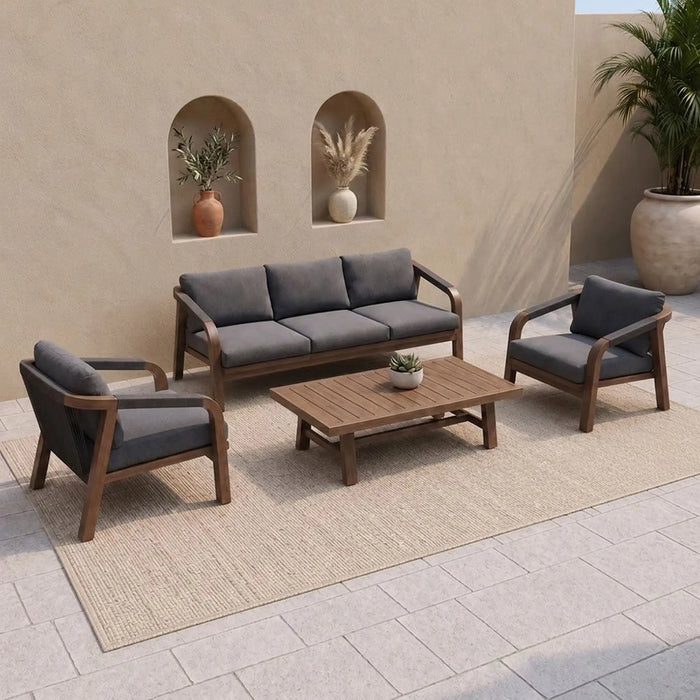 Winchester 5-Seater Outdoor Sofa Set | Aluminum Frame Garden Furniture | Modern Design Patio Sofaset | Outdoor Seating Table And Chairs For Lawn Garden-Teak Color