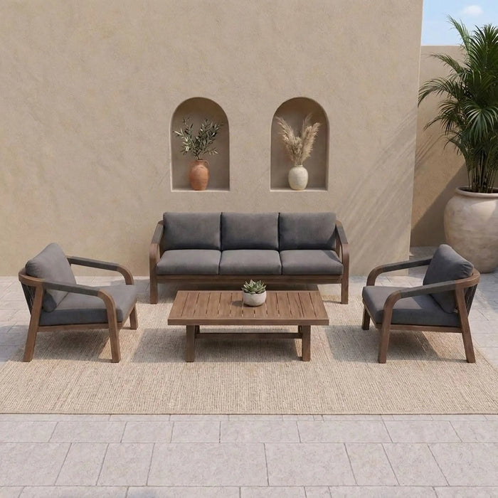 Winchester 5-Seater Outdoor Sofa Set | Aluminum Frame Garden Furniture | Modern Design Patio Sofaset | Outdoor Seating Table And Chairs For Lawn Garden-Teak Color