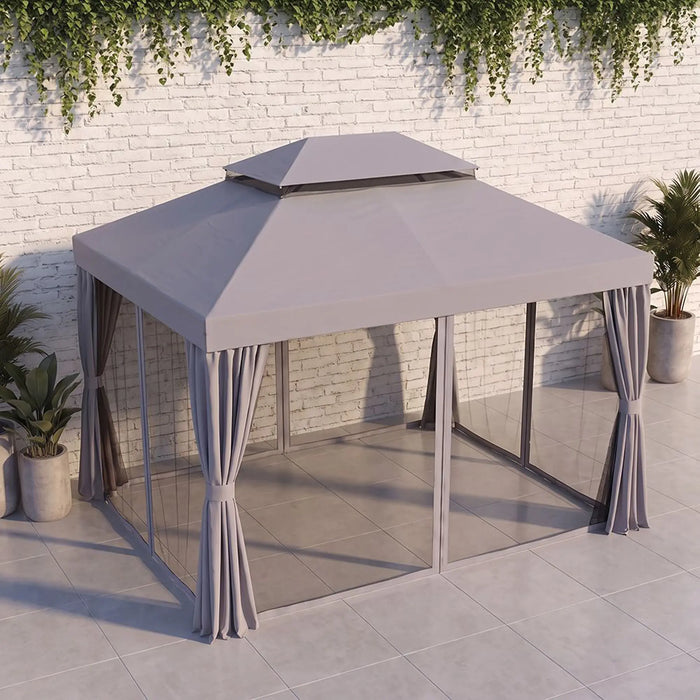 Lireo Aluminum Gazebo 3x4 M | Aluminium Frame Gazebo | Without Seating  | Weather Resistant Garden Canopy | Modern Design Outdoor Furniture | Size L400xW300xH272cm-Grey