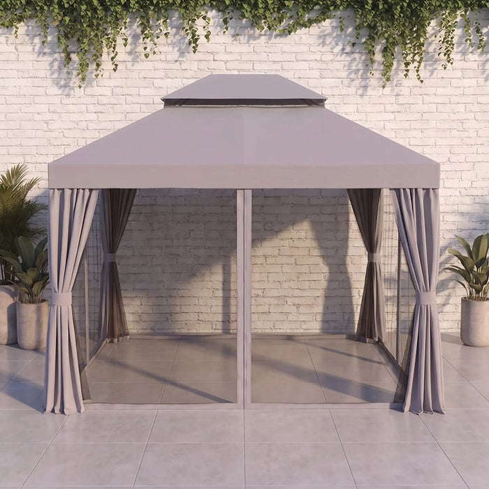 Lireo Aluminum Gazebo 3x4 M | Aluminium Frame Gazebo | Without Seating  | Weather Resistant Garden Canopy | Modern Design Outdoor Furniture | Size L400xW300xH272cm-Grey