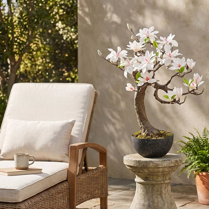 Magnolia Plant - 60Cm, White, Elegant Plant, Peva/Plastic ,For Adding Lifelike Greenery, Decorating Homes, Offices, Balconies, Patios, Entrances