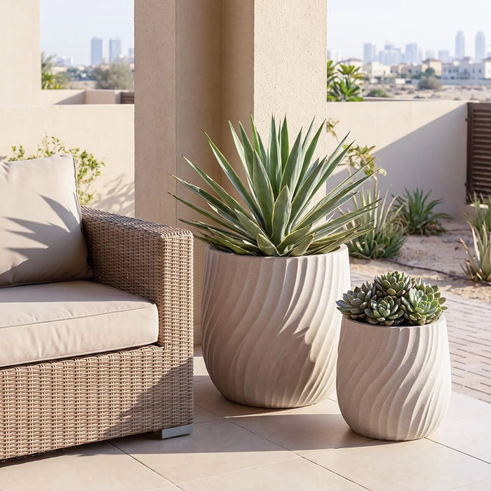 Fibre Stone Pots-Desert Dune 31.5X31.5X32 Cm, Multi Color, Chic Pot, Mgo ,For Displaying Flowers, Herbs, Shrubs, Ornamental Plants