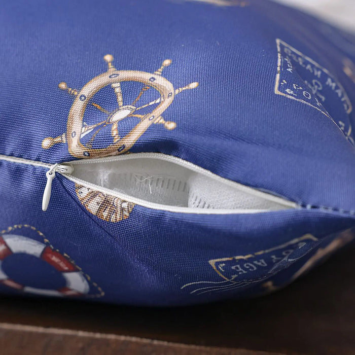Woven Cushion 45X45Cm - Nautical Emblem, Multicolour, Coastal Emblem Accent Cushion, 100% Polyester Fabric, For Patio Chairs And Balcony Benches