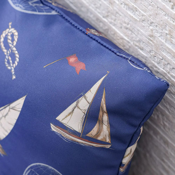 Woven Cushion 45X45Cm - Nautical Emblem, Multicolour, Coastal Emblem Accent Cushion, 100% Polyester Fabric, For Patio Chairs And Balcony Benches