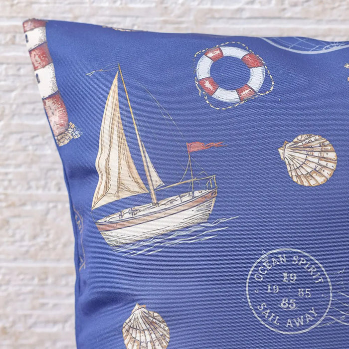 Woven Cushion 45X45Cm - Nautical Emblem, Multicolour, Coastal Emblem Accent Cushion, 100% Polyester Fabric, For Patio Chairs And Balcony Benches