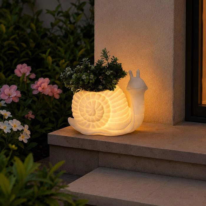 Snail Decor With Light 29.5X18.7X22.5Cm, White, Scenic Decor, Sandstone ,For Enhancing Gardens, Patios, Balconies, Entrances, Pathways, Outdoor