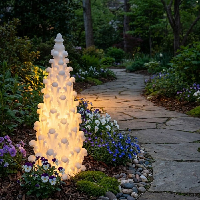 Cone Tree Coral Decorative Light 18.3X38.5 Cm, White, Refined Tree, Sandstone ,For Enhancing Gardens, Patios, Balconies, Entrances, Pathways, Outdoor