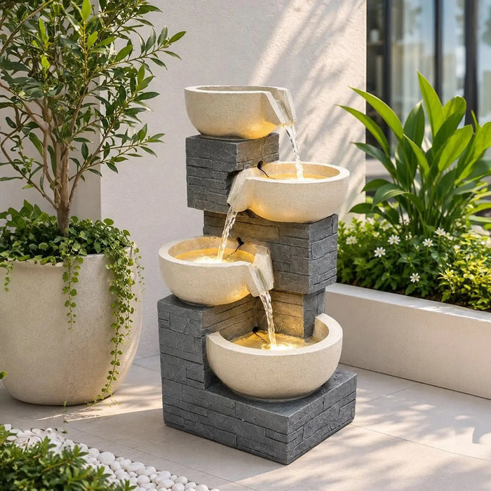 Silver Stream Fountain 53X45X93 Cm, Multi Color, Stylish Fountain, Polyresin ,For Creating Soothing Water Displays In Gardens, Patios, Entrances