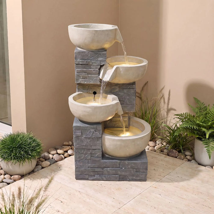 Silver Stream Fountain 53X45X93 Cm, Multi Color, Stylish Fountain, Polyresin ,For Creating Soothing Water Displays In Gardens, Patios, Entrances