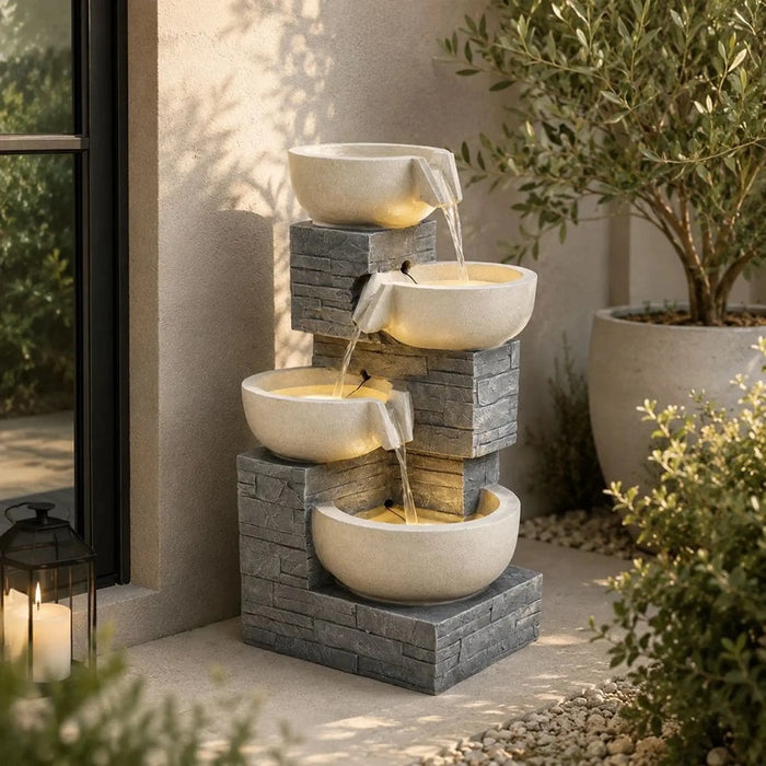 Silver Stream Fountain 53X45X93 Cm, Multi Color, Stylish Fountain, Polyresin ,For Creating Soothing Water Displays In Gardens, Patios, Entrances