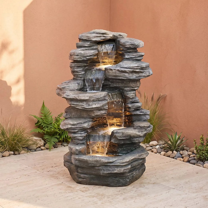 Golden Falls Fountain 53X53X98 Cm, Multi Color, Elegant Fountain, Polyresin ,For Creating Soothing Water Displays In Gardens, Patios, Entrances