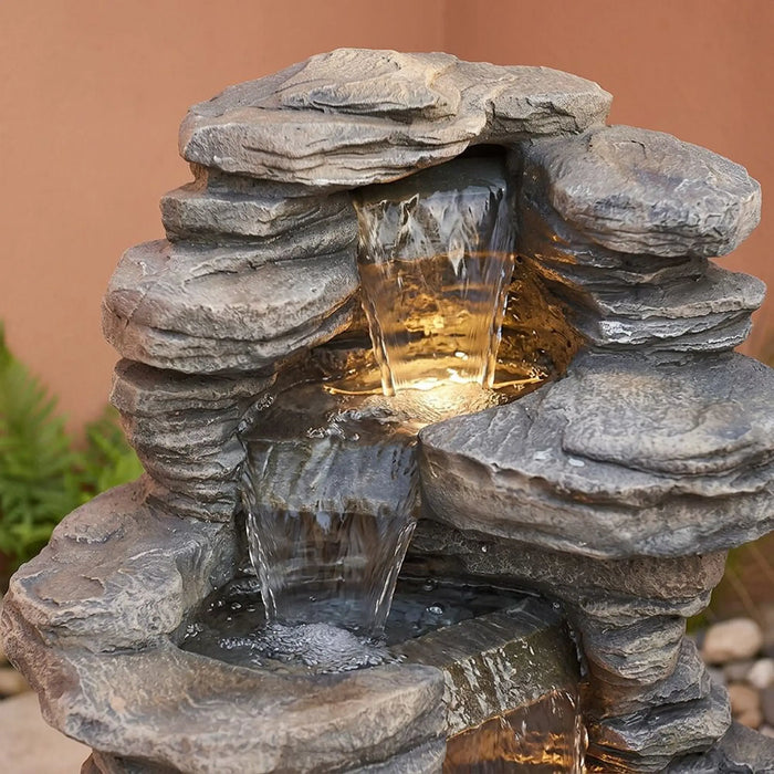 Golden Falls Fountain 53X53X98 Cm, Multi Color, Elegant Fountain, Polyresin ,For Creating Soothing Water Displays In Gardens, Patios, Entrances