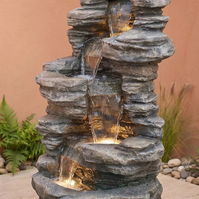 Golden Falls Fountain 53X53X98 Cm, Multi Color, Elegant Fountain, Polyresin ,For Creating Soothing Water Displays In Gardens, Patios, Entrances