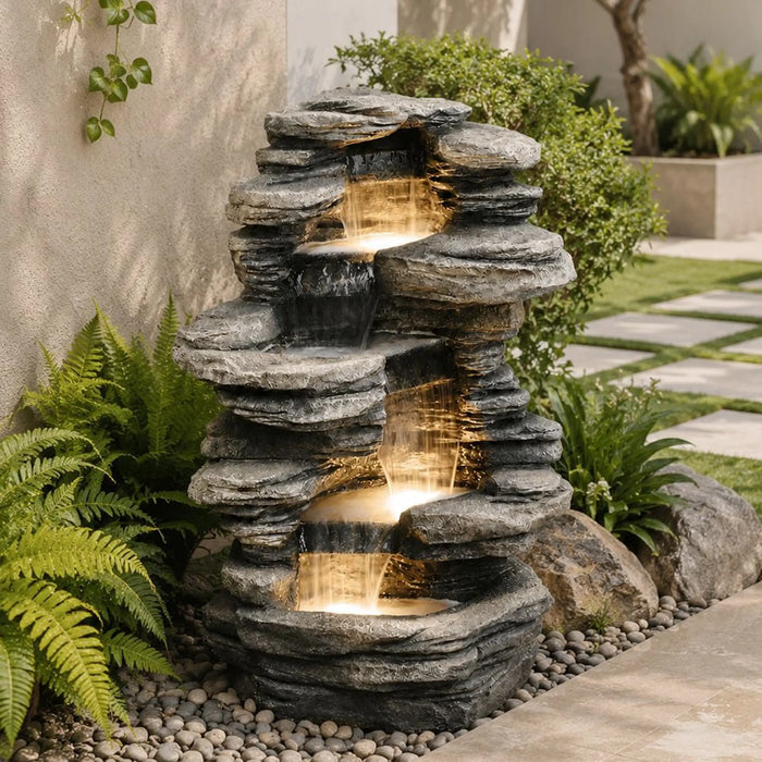 Golden Falls Fountain 53X53X98 Cm, Multi Color, Elegant Fountain, Polyresin ,For Creating Soothing Water Displays In Gardens, Patios, Entrances