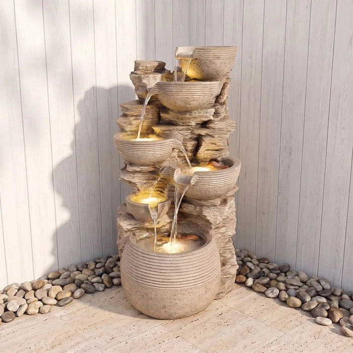 Ancient Vessel Fountain 51X49X102 Cm, Multi Color, Grand Fountain, Polyresin ,For Creating Soothing Water Displays In Gardens, Patios, Entrances