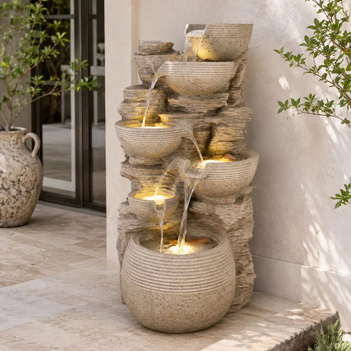 Ancient Vessel Fountain 51X49X102 Cm, Multi Color, Grand Fountain, Polyresin ,For Creating Soothing Water Displays In Gardens, Patios, Entrances