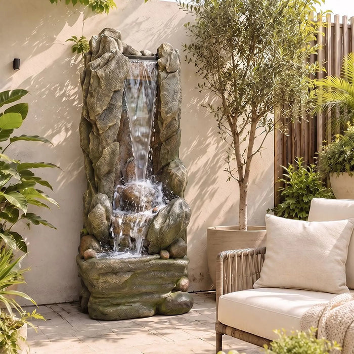 Canyon Falls Fountain - Multi Color, Refined Fountain, Polyresin ,For Creating Soothing Water Displays In Gardens, Patios
