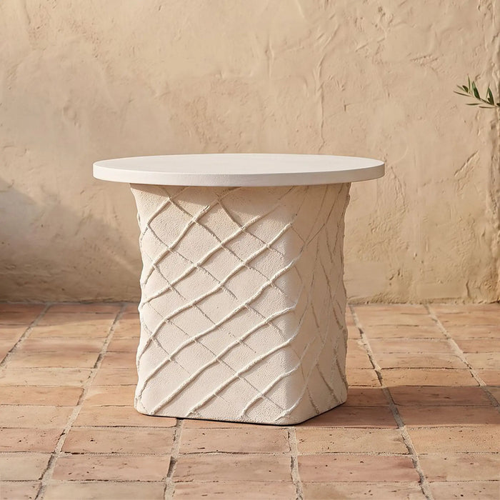 Diamond Weave Mgo Side Table | All Weather 1 Piece Outdoor End Table | Modern Design Furniture For Balcony, Garden Bench Seating Terrace Lawn Patio Poolside - L40.5xW40.5xH48cm -Multi Color