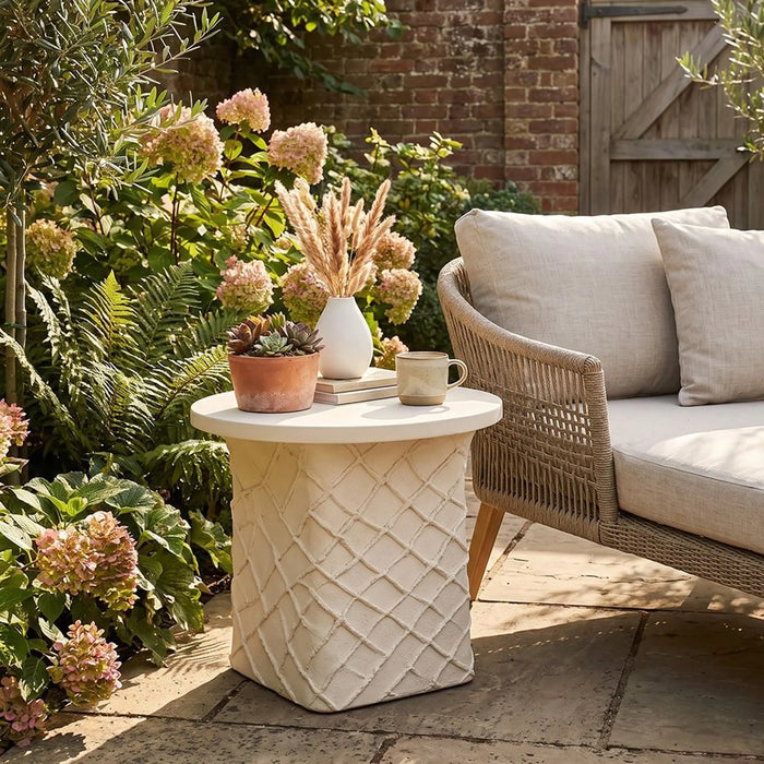 Diamond Weave Mgo Side Table | All Weather 1 Piece Outdoor End Table | Modern Design Furniture For Balcony, Garden Bench Seating Terrace Lawn Patio Poolside - L40.5xW40.5xH48cm -Multi Color