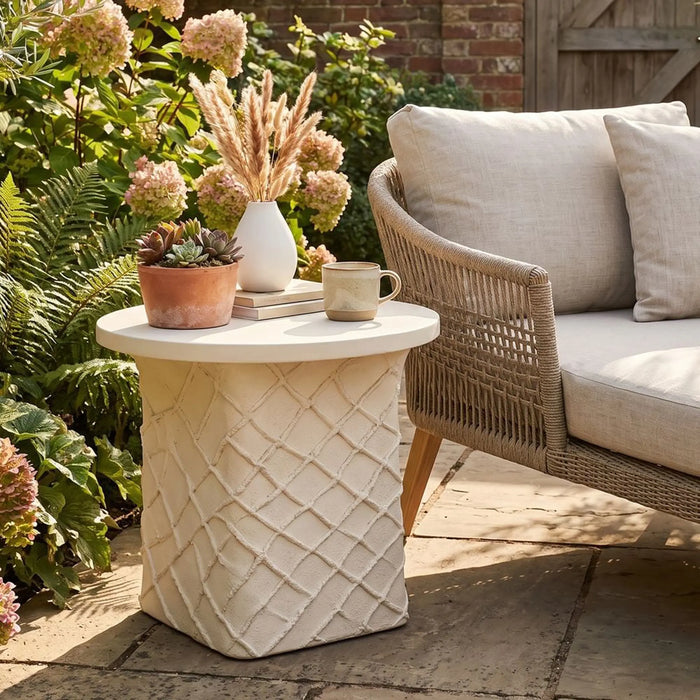 Diamond Weave Mgo Side Table | All Weather 1 Piece Outdoor End Table | Modern Design Furniture For Balcony, Garden Bench Seating Terrace Lawn Patio Poolside - L40.5xW40.5xH48cm -Multi Color