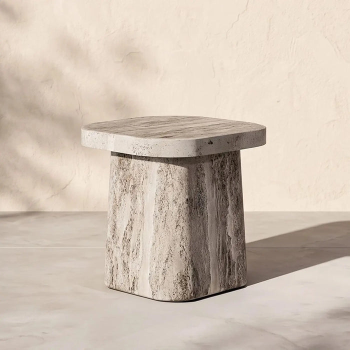 Stone Pillar Mgo Side Table | All Weather 1 Piece Outdoor End Table | Modern Design Furniture For Balcony, Garden Bench Seating Terrace Lawn Patio Poolside - L35.5xW35.5xH45.5cm -Multi Color