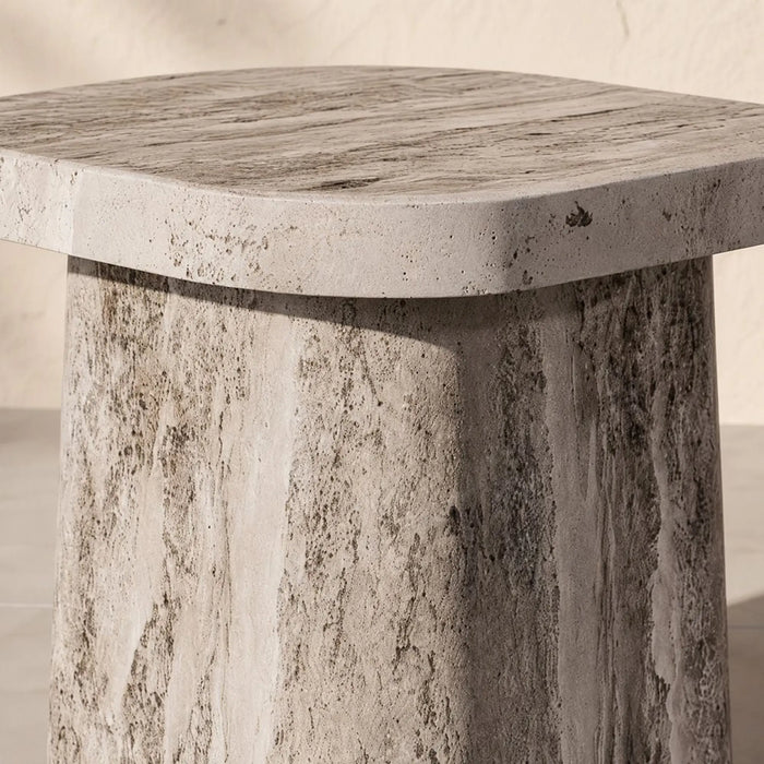 Stone Pillar Mgo Side Table | All Weather 1 Piece Outdoor End Table | Modern Design Furniture For Balcony, Garden Bench Seating Terrace Lawn Patio Poolside - L35.5xW35.5xH45.5cm -Multi Color