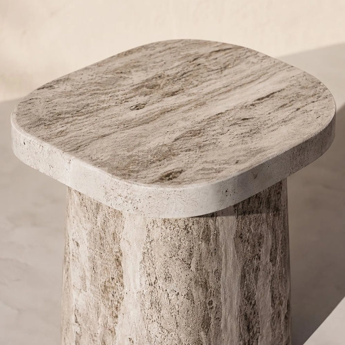 Stone Pillar Mgo Side Table | All Weather 1 Piece Outdoor End Table | Modern Design Furniture For Balcony, Garden Bench Seating Terrace Lawn Patio Poolside - L35.5xW35.5xH45.5cm -Multi Color