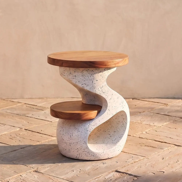 Terrazzo Curl Mgo Side Table | All Weather 1 Piece Outdoor End Table | Modern Design Furniture For Balcony, Garden Bench Seating Terrace Lawn Patio Poolside - L40.5xW40.5xH50.8cm -Multi Color