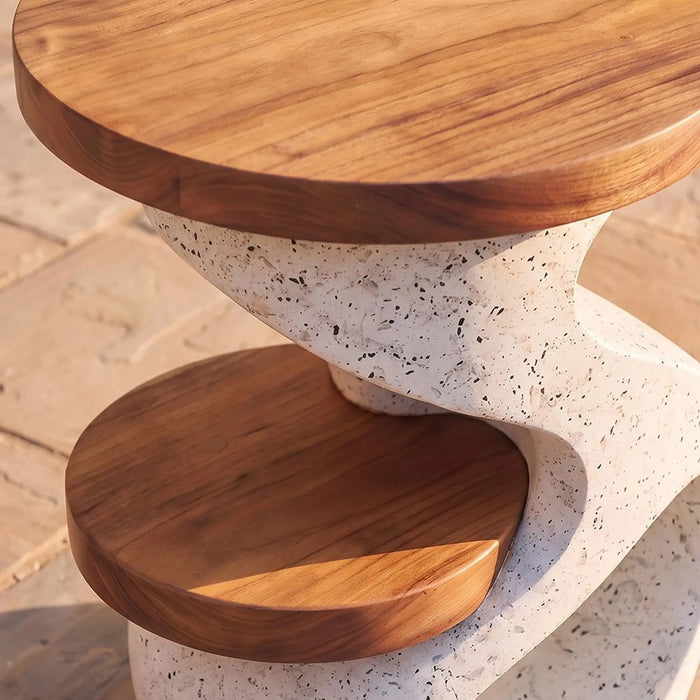Terrazzo Curl Mgo Side Table | All Weather 1 Piece Outdoor End Table | Modern Design Furniture For Balcony, Garden Bench Seating Terrace Lawn Patio Poolside - L40.5xW40.5xH50.8cm -Multi Color