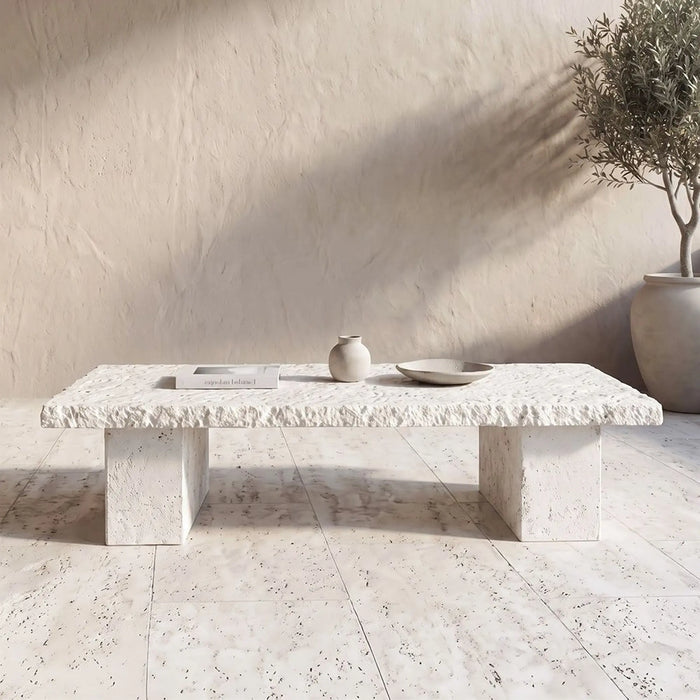 Boulder Slab Mgo Coffee Table  | All Weather 1 Piece Outdoor Table | Modern Design Furniture For Balcony, Garden Bench Seating Terrace Lawn Patio Poolside - L111.5xW55.5xH35.5cm -Multi Color