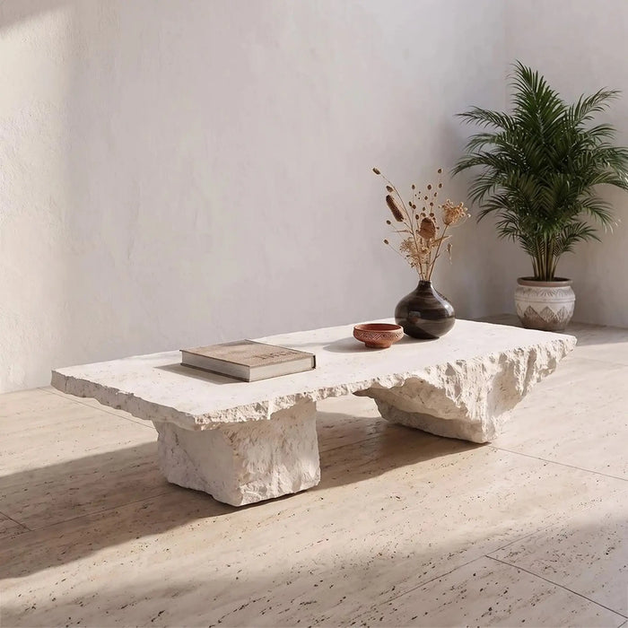 Ancient Slab Mgo Table | All Weather 1 Piece Outdoor Table | Modern Design Furniture For Balcony, Garden Bench Seating Terrace Lawn Patio Poolside - L111.5xW55.5xH35.5cm -Multi Color